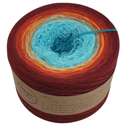 MegaBobbel- MODALmix *Blüte des Orient*AMD50* (Außenfarbe: Dunkelrot) Farbverlaufsgarn - Lace Garn Bobbel Wolle zum Häkeln & Stricken (4 fädig, 2000m) von Generisch