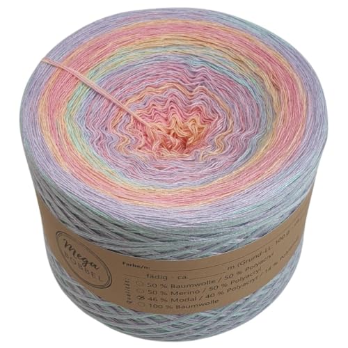 MegaBobbel- MODALmix *Bunter Strudel*AMD52* (Außenfarbe: Lavendel+Pistazie) Farbverlaufsgarn - Lace Garn Bobbel Wolle zum Häkeln & Stricken (3 fädig, 700m) von Generisch