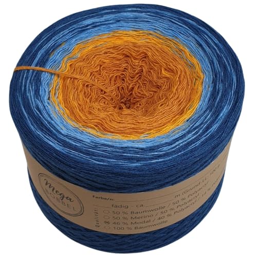 MegaBobbel- MODALmix *Curryblau*AMD56* (Außenfarbe: Mitternachtblau) Farbverlaufsgarn - Lace Garn Bobbel Wolle zum Häkeln & Stricken (4 fädig, 1000m) von Generisch