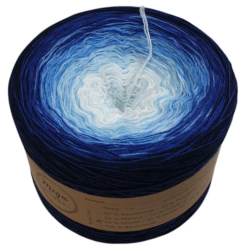 MegaBobbel- MODALmix *Eisprinzessin*AMD76* (Außenfarbe: Atlantik+Schatten) Farbverlaufsgarn - Lace Garn Bobbel Wolle zum Häkeln & Stricken (4 fädig, 1700m) von Generisch