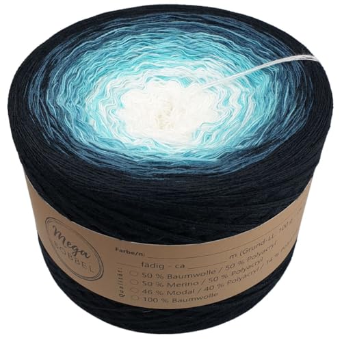 MegaBobbel- MODALmix *Eiszeit*AMD17* (Außenfarbe: Schwarz) Farbverlaufsgarn - Lace Garn Bobbel Wolle zum Häkeln & Stricken (3 fädig, 1200m) von Generisch