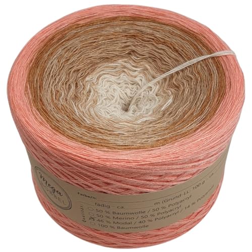 MegaBobbel- MODALmix *Elegantes Quarz*AMD42* (Außenfarbe: Wassermelone) Farbverlaufsgarn - Lace Garn Bobbel Wolle zum Häkeln & Stricken (4 fädig, 2000m) von Generisch