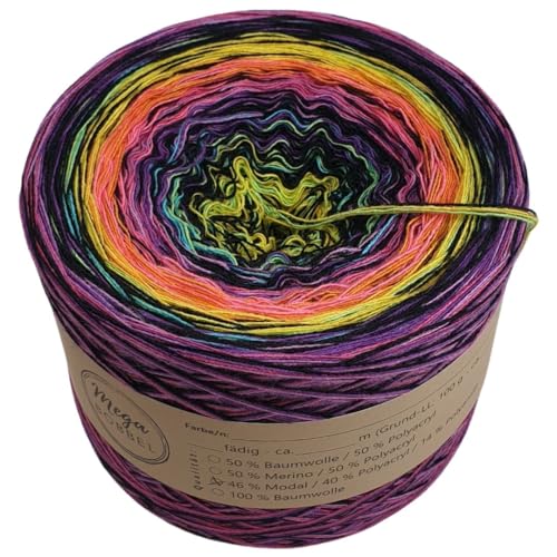 MegaBobbel- MODALmix *Farbstrudel mit Schwarz*AMD39S* Farbverlaufsgarn - Lace Garn Bobbel Wolle zum Häkeln & Stricken (4 fädig, 2000m) von Generisch