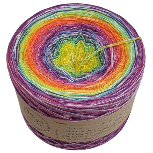 MegaBobbel- MODALmix *Farbstrudel mit Weiß*AMD39* Farbverlaufsgarn - Lace Garn Bobbel Wolle zum Häkeln & Stricken (3 fädig, 1000m) von Generisch