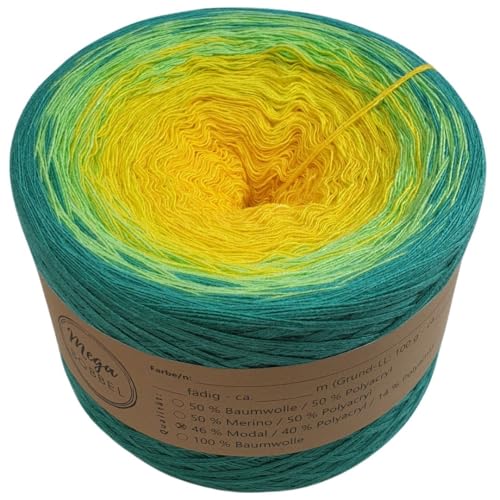 MegaBobbel- MODALmix *Frühlingssonne*AMD67* (Außenfarbe: Oceangrün) Farbverlaufsgarn - Lace Garn Bobbel Wolle zum Häkeln & Stricken (4 fädig, 1200m) von Generisch