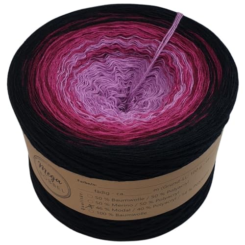 MegaBobbel- MODALmix *Geheime Leidenschaft*AMD78* (Außenfarbe: Schwarz) Farbverlaufsgarn - Lace Garn Bobbel Wolle zum Häkeln & Stricken (4 fädig, 2000m) von Generisch