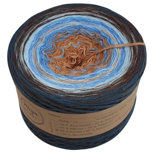 MegaBobbel- MODALmix *Gezeiten*AMD58* (Außenfarbe: Braun+Gewitter) Farbverlaufsgarn - Lace Garn Bobbel Wolle zum Häkeln & Stricken (3 fädig, 1500m) von Generisch