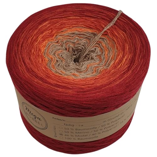 MegaBobbel- MODALmix *Herbstlaub*AMD71* (Außenfarbe: Burgund) Farbverlaufsgarn - Lace Garn Bobbel Wolle zum Häkeln & Stricken (4 fädig, 700m) von Generisch