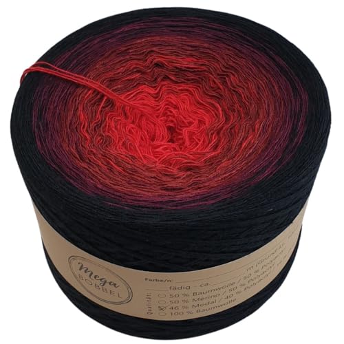 MegaBobbel- MODALmix *Liebesnacht*AMD35* (Außenfarbe: Schwarz) Farbverlaufsgarn - Lace Garn Bobbel Wolle zum Häkeln & Stricken (3 fädig, 2000m) von Generisch