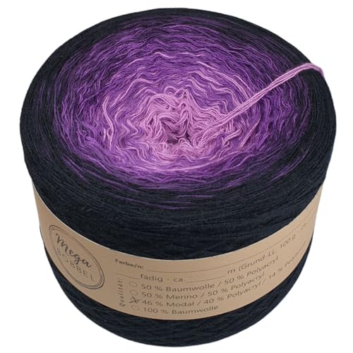 MegaBobbel- MODALmix *Lila Leidenschaft*AMD29* (Außenfarbe: Schwarz) Farbverlaufsgarn - Lace Garn Bobbel Wolle zum Häkeln & Stricken (3 fädig, 1500m) von Generisch