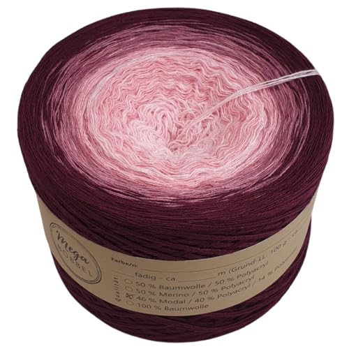 MegaBobbel- MODALmix *Magnolien*AMD43* (Außenfarbe: Purpur) Farbverlaufsgarn - Lace Garn Bobbel Wolle zum Häkeln & Stricken (3 fädig, 2000m) von Generisch