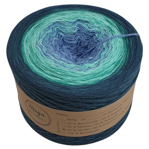 MegaBobbel- MODALmix *Meereswelten*AMD49* (Außenfarbe: Gewitter) Farbverlaufsgarn - Lace Garn Bobbel Wolle zum Häkeln & Stricken (3 fädig, 2000m) von Generisch