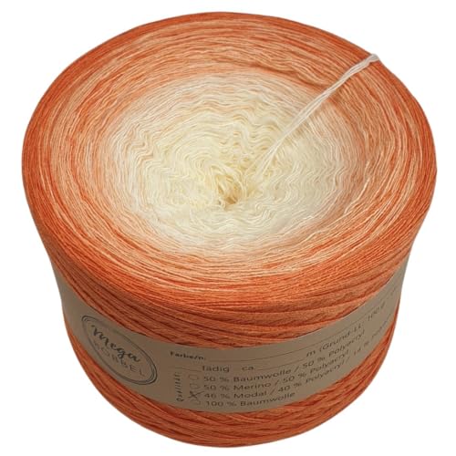 MegaBobbel- MODALmix *Pfirsichtraum*AMD64* (Außenfarbe: Mango) Farbverlaufsgarn - Lace Garn Bobbel Wolle zum Häkeln & Stricken (4 fädig, 1500m) von Generisch