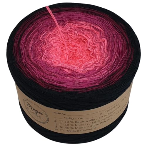 MegaBobbel- MODALmix *Pinke Liebe*AMD57* (Außenfarbe: Schwarz) Farbverlaufsgarn - Lace Garn Bobbel Wolle zum Häkeln & Stricken (4 fädig, 2000m) von Generisch