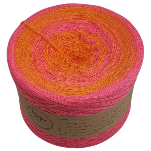 MegaBobbel- MODALmix *Pinke Orange*AMD53* (Außenfarbe: Candy) Farbverlaufsgarn - Lace Garn Bobbel Wolle zum Häkeln & Stricken (3 fädig, 1000m) von Generisch