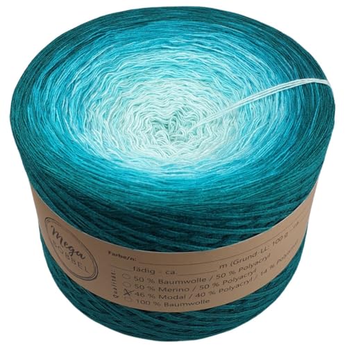 MegaBobbel- MODALmix *Polarmeer*AMD14* (Außenfarbe: Dschungel) Farbverlaufsgarn - Lace Garn Bobbel Wolle zum Häkeln & Stricken (3 fädig, 1200m) von Generisch