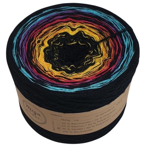 MegaBobbel- MODALmix *Rausch der Farben*AMD63* Farbverlaufsgarn - Lace Garn Bobbel Wolle zum Häkeln & Stricken (3 fädig, 1700m) von Generisch