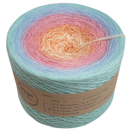 MegaBobbel- MODALmix *Regenbogenland*AMD40* (Außenfarbe: Pistazie+Libelle) Farbverlaufsgarn - Lace Garn Bobbel Wolle zum Häkeln & Stricken (4 fädig, 2000m) von Generisch