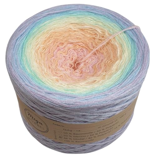 MegaBobbel- MODALmix *Regenbogentraum*AMD47* (Außenfarbe: Libelle+Lavendel) Farbverlaufsgarn - Lace Garn Bobbel Wolle zum Häkeln & Stricken (4 fädig, 1500m) von Generisch