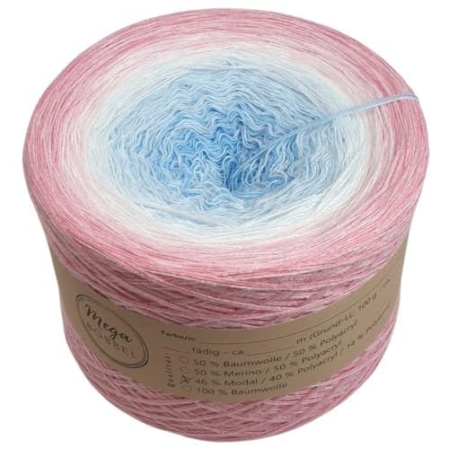 MegaBobbel- MODALmix *Rosa Himmel*AMD48* (Außenfarbe: Rosa+Babyrosa) Farbverlaufsgarn - Lace Garn Bobbel Wolle zum Häkeln & Stricken (3 fädig, 1200m) von Generisch