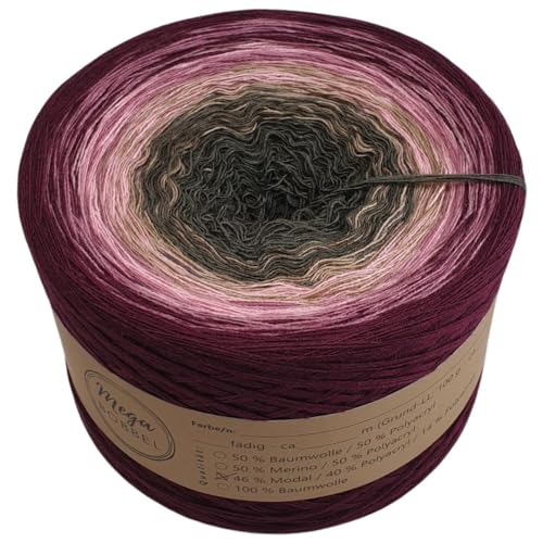 MegaBobbel- MODALmix *Rosenzauber*AMD62* (Außenfarbe: Purpur) Farbverlaufsgarn - Lace Garn Bobbel Wolle zum Häkeln & Stricken (4 fädig, 2000m) von Generisch