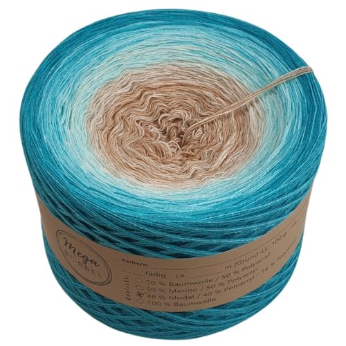MegaBobbel- MODALmix *Sanfte Brise*AMD61* (Außenfarbe: Riviera+Lagune) Farbverlaufsgarn - Lace Garn Bobbel Wolle zum Häkeln & Stricken (4 fädig, 2000m) von Generisch