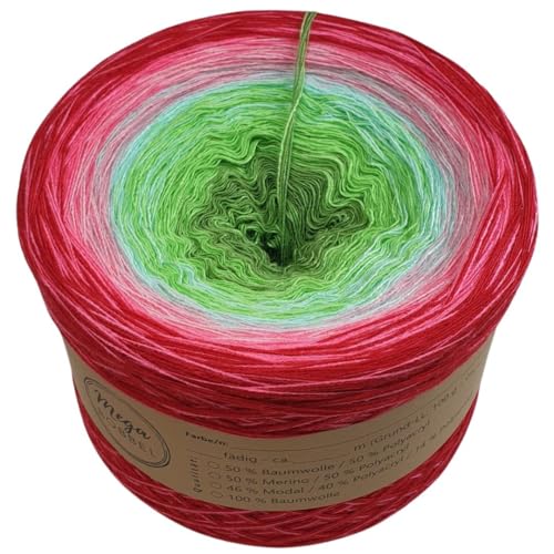 MegaBobbel- MODALmix *Seerose*AMD77* (Außenfarbe: Candy+Kirsche) Farbverlaufsgarn - Lace Garn Bobbel Wolle zum Häkeln & Stricken (4 fädig, 2000m) von Generisch