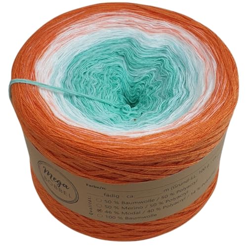 MegaBobbel- MODALmix *Sommergefühle*AMD74* (Außenfarbe: Mango) Farbverlaufsgarn - Lace Garn Bobbel Wolle zum Häkeln & Stricken (4 fädig, 1000m) von Generisch