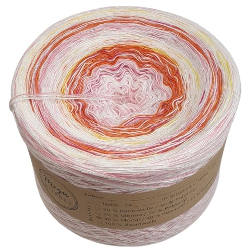 MegaBobbel- MODALmix *Strudel mit Rosa & Mango*AMD54* Farbverlaufsgarn - Lace Garn Bobbel Wolle zum Häkeln & Stricken (3 fädig, 1500m) von Generisch