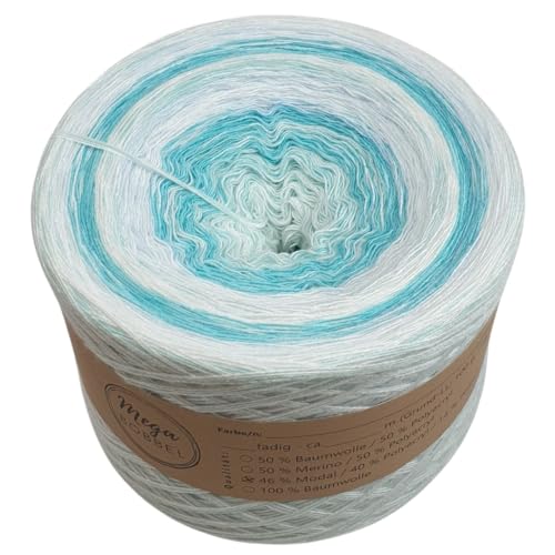 MegaBobbel- MODALmix *Strudel mit Weiß & Blau*AMD60* Farbverlaufsgarn - Lace Garn Bobbel Wolle zum Häkeln & Stricken (4 fädig, 1200m) von Generisch