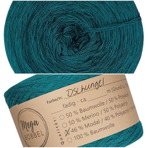 MegaBobbel- MODALmix *UNI-Dschungel*UMD15* - Lace Garn Bobbel Wolle zum Häkeln & Stricken (einfarbig) (3 fädig, 1500m) von Generisch