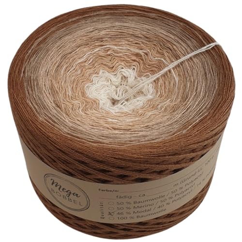 MegaBobbel- MODALmix *Zimtsterne*AMD46* (Außenfarbe: Haselnuss) Farbverlaufsgarn - Lace Garn Bobbel Wolle zum Häkeln & Stricken (3 fädig, 2000m) von Generisch