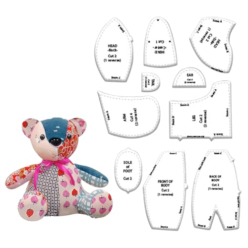 Memory Bear Muster zum Nähen, 10 Stück Memory Bear Schnittmuster, Vorlage Lineal Set mit Bedienungsanleitung (evtl. nicht in deutscher Sprache), Heimnähkunst, Bastelarbeiten, Memory Bear Schnittmuster von Generisch