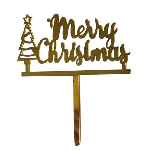 Merry Christmas Acryl-Kuchenaufsatz, wiederverwendbare Feiertagsdekoration (Gold mit Baum) von Generisch