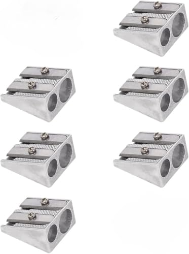 Metall-Bleistiftspitzer mit 2 Löchern, manueller Bleistiftspitzer für Schule, Kreide, Graphitstifte, Lipliner – Heimschule, Büro, Schreibwaren (6 Stück) von Generisch