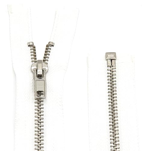 Metall Reißverschluss 6mm teilbar für Jacken und Taschen / 60-65-70-75-80-90 cm (501 Weiss-silber, 60 cm) von Generisch
