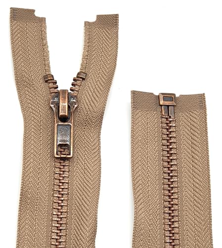 Metall Reißverschluss 6mm teilbar für Jacken und Taschen / 60-65-70-75-80-90 cm (894 Dunkelbeige, 65 cm) von Generisch