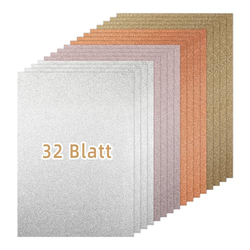 Metallische Farbe Glitzerpapier zum Basteln, 32 Blatt Bunt Glitzer Papier A4, 4 Farben, 250g/m² Glitterkarton zum Basteln und Gestalten Metallische Farbe Glitzerpapier zum Basteln, 32 Blatt Bunt Glitzer Papier A4, 4 Farben, 250g/m² Glitterkarton zum Basteln und Gestalten von Generisch