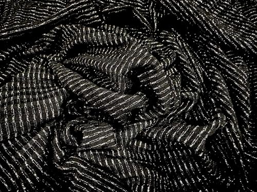 Metallischer Stretch-Spandex-Ripp-Jersey-Strickstoff, Meterware, Schwarz mit silbernen Nadelstreifen Metallischer Stretch-Spandex-Ripp-Jersey-Strickstoff, Meterware, Schwarz mit silbernen Nadelstreifen von Generisch