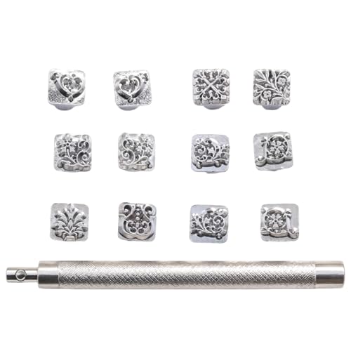 Metallstempel mit Blumenmuster, 1,1 cm, Zinklegierung, Werkzeuge für Leder, Holz und weiche Materialien, 12 Stück von Generisch