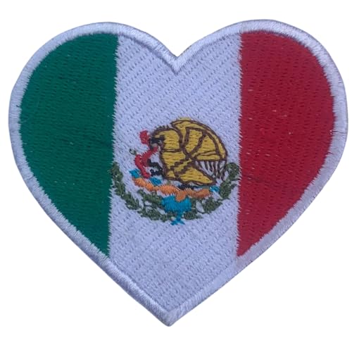 Mexiko bestickte Herzflagge Patch - Aufbügler National Emblem Applikation - Taktischer Militär Patch für Jacken, Rucksäcke, Hüte - 6,5 x 7 cm von Generisch