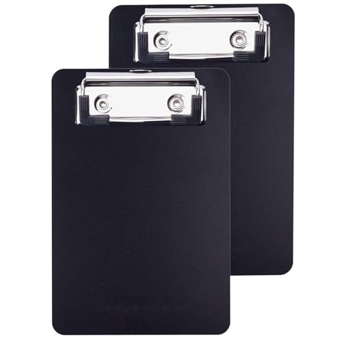 Mini-Klemmbrett, 10 x 15 cm Kunststoff-Klemmbrett, kleine Klemmbretter mit Stifthalter für Notizblöcke, Quittungen, Taschenlisten (Schwarz, 2 Stück) von Generisch