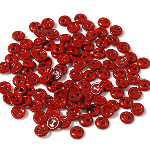 Mini-Knöpfe für Puppenkleidung, BJD-Zubehör, runde 2 Löcher, Kartenherstellung, Scrapbooking, Nähzubehör (5 mm, rot), 50 Stück von Generisch