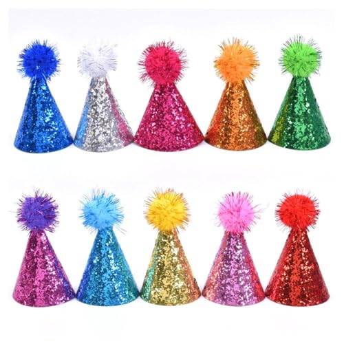 Mini-Partyhüte für Dinosaurier, 2,5 cm, Glitzerkegel, Finger, Hüte, Kunststoff, Ha-Spielzeug mit Pompons, Tierfiguren, 10 Stück von Generisch