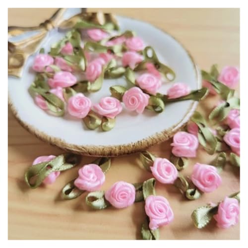 Mini-Rosen-Aufnäher, Satin-Applikationen, handgefertigt, Nähen, Basteln für Hochzeitsdekoration, Zubehör, 100 Stück (Hellrosa) von Generisch