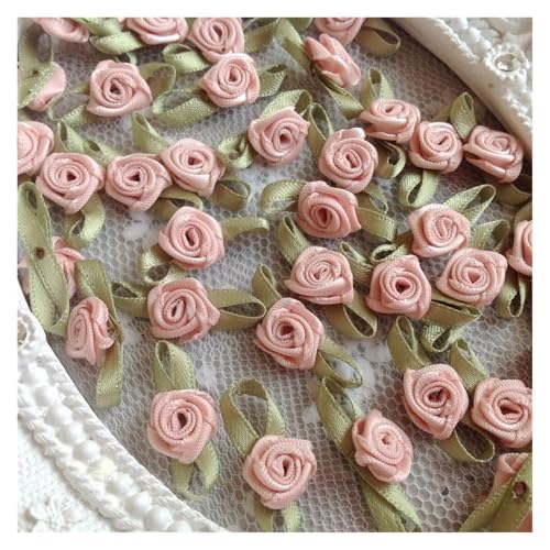 Mini-Rosen-Aufnäher, Satin-Applikationen, handgefertigt, Nähen, Basteln für Hochzeitsdekoration, Zubehör, 100 Stück (Rosa) von Generisch