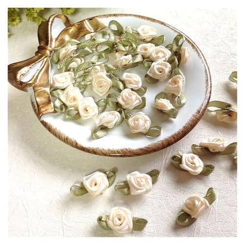 Mini-Rosen-Aufnäher, Satin-Applikationen, handgefertigt, Nähen, Basteln für Hochzeitsdekoration, Zubehör, 100 Stück (beige) von Generisch