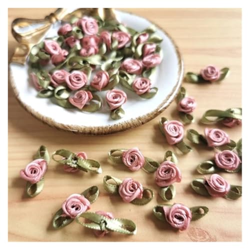 Mini-Rosen-Aufnäher, Satin-Applikationen, handgefertigt, Nähen, Basteln für Hochzeitsdekoration, Zubehör, 100 Stück (dunkelrosa) von Generisch