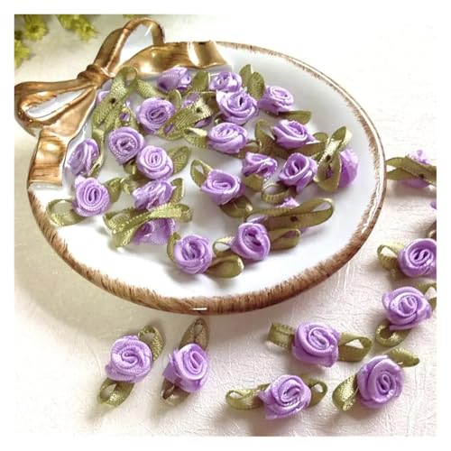 Mini-Rosen-Aufnäher, Satin-Applikationen, handgefertigt, Nähen, Basteln für Hochzeitsdekoration, Zubehör, 100 Stück (lila) von Generisch