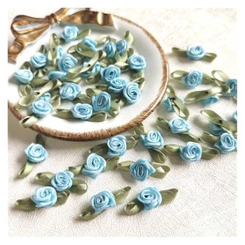 Mini-Rosen-Aufnäher, Satin-Applikationen, handgefertigt, Nähen, Basteln für Hochzeitsdekoration, Zubehör, Blau, 100 Stück von Generisch